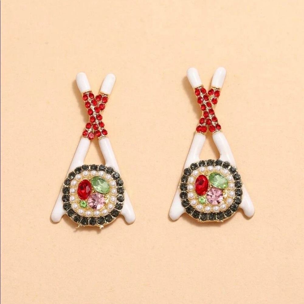 Rhinestone Sushi Decor Earrings